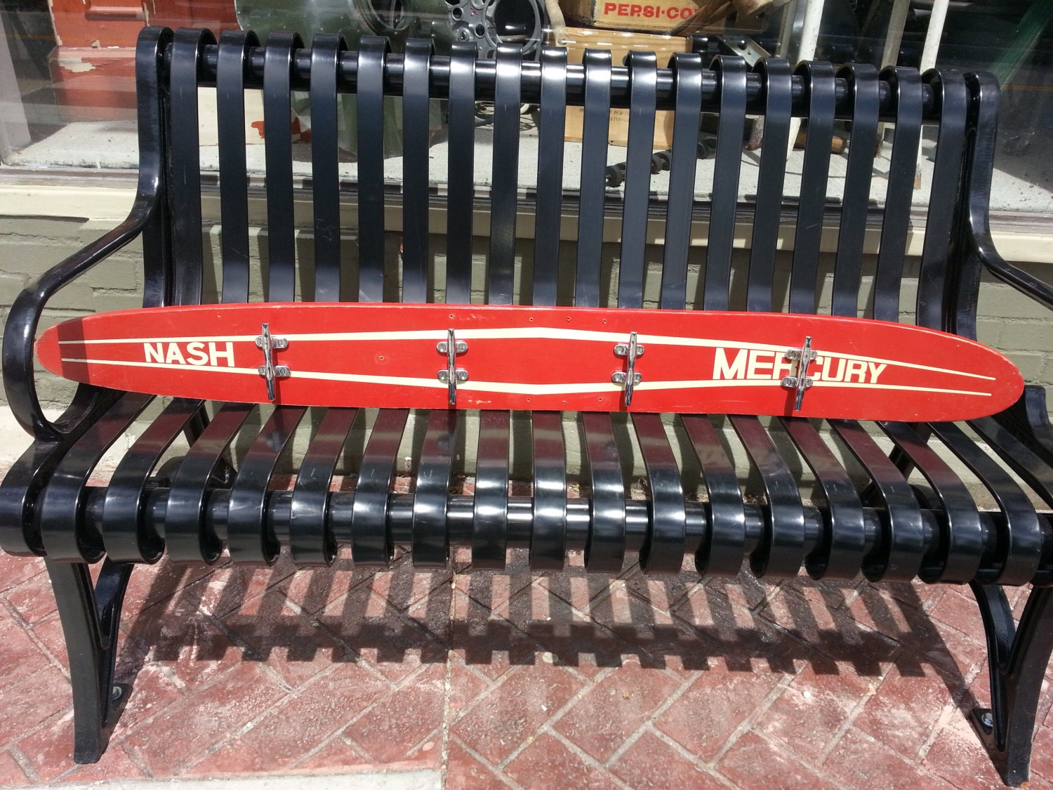 Repurposed Water Ski Towel Rack for Beach or Boat House - Salvaged Boat Cleat Hooks