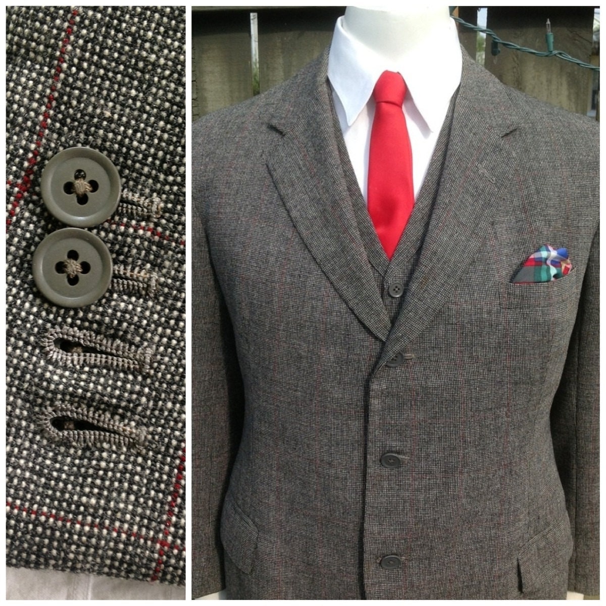 VINTAGE Savile Row bespoke windowpane 3 piece suit by by bamapana