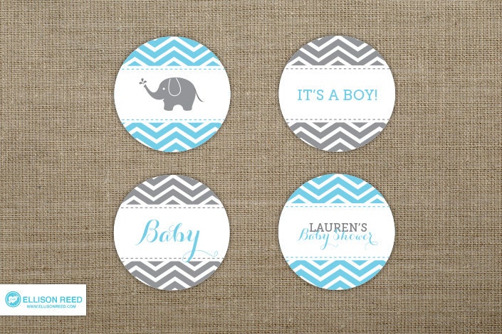 Chevron Elephant Baby Shower Cupcake Toppers - Elephant Printable - Gray Elephant printable - Baby Shower Printable - Boy Baby - Girl Baby Il_570xn