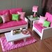 18" Doll Furniture - American Girl sized Living Room - Loveseat / Chair / Coffee Table / End Table / Lamp / Rug