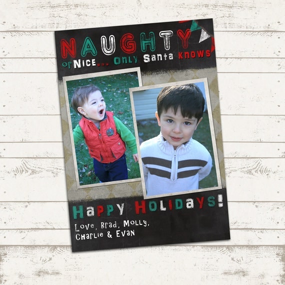 Custom Christmas Photo Card - 7x5 printable download - Christmas, Naughty, Nice photo card, holiday, blackboard, chalkboard, vintage Il_570xn