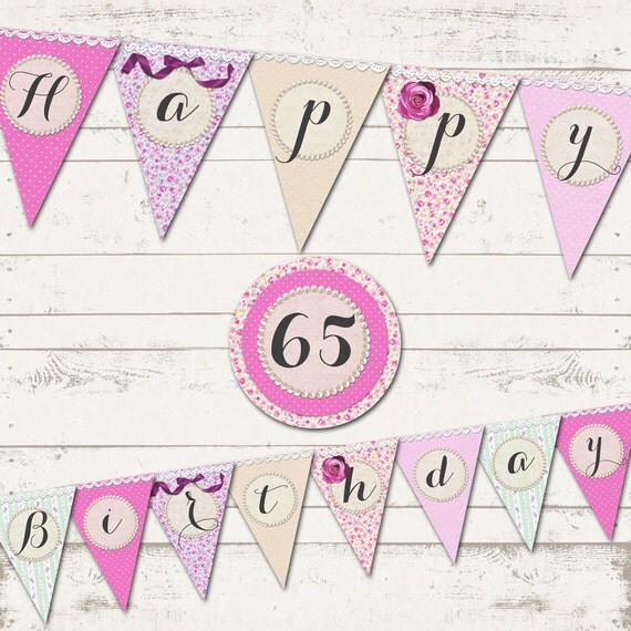 Birthday Colorful Fabric Pennant Banner - Colorful Fabric Bunting - Pretty, Floral - Custom, Digital, Printable Designs Il_570xn