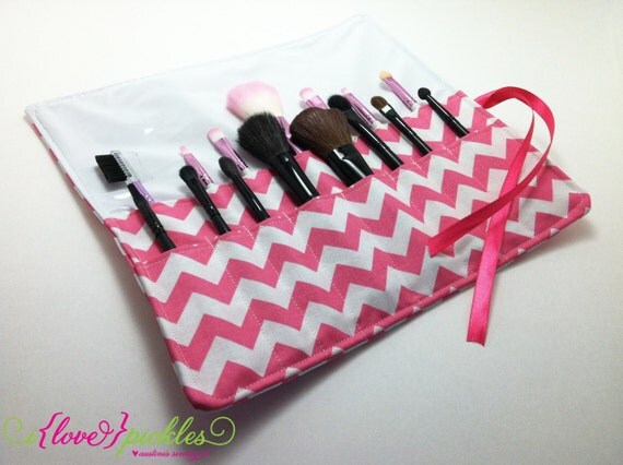 Makeup Organizer Small Pink Chevron Make Up Brush by austineg