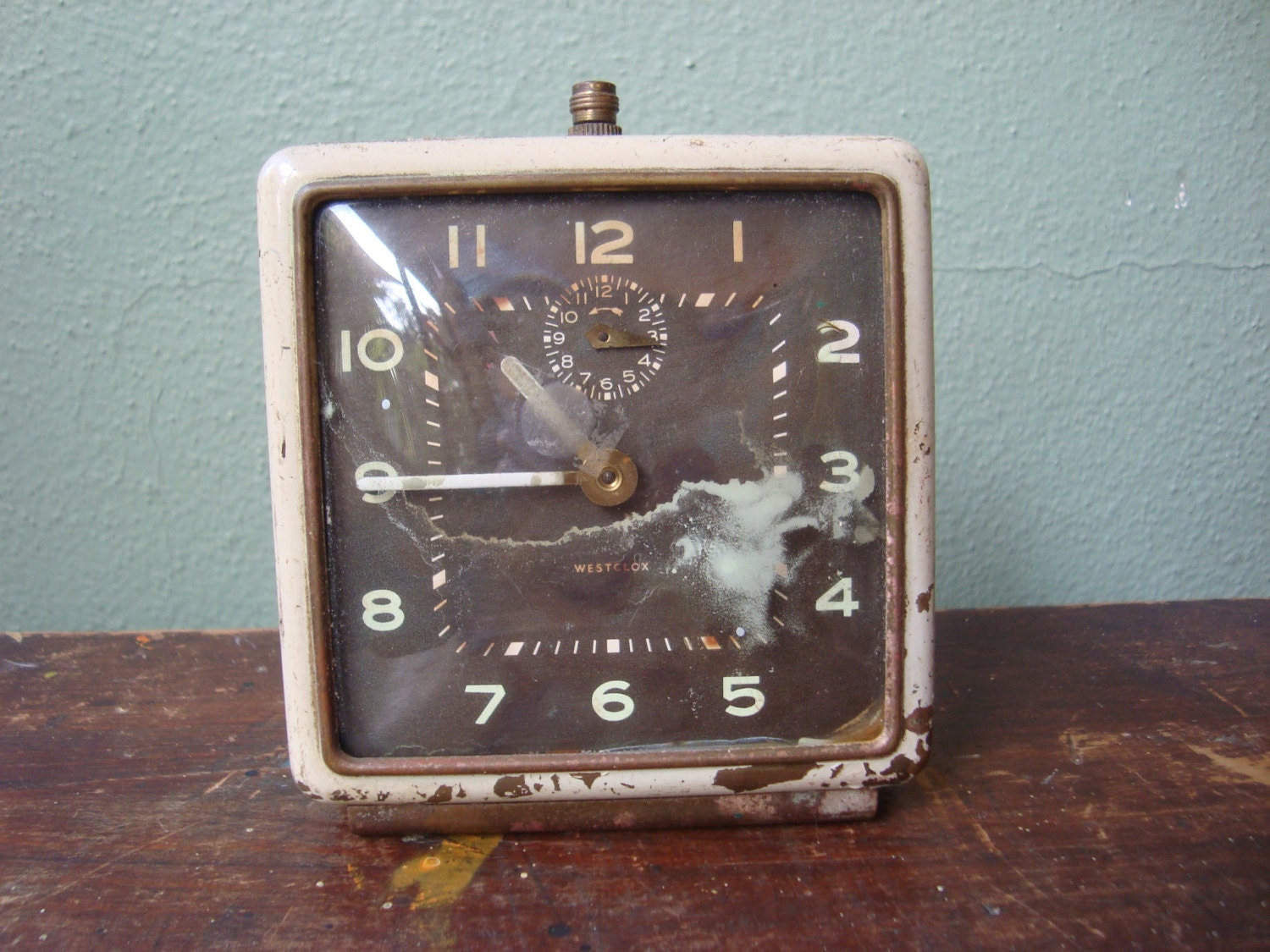 Beautiful Patinaed Vintage Clock for Home Decor or Found Art Supply Gold and White - FoundInFlorida