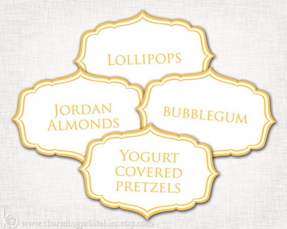 Orange Labels - PRINTABLE DIY Digital File - Tags for Candy Buffet, Bar, Sweet or Lolly Table Il_570xn