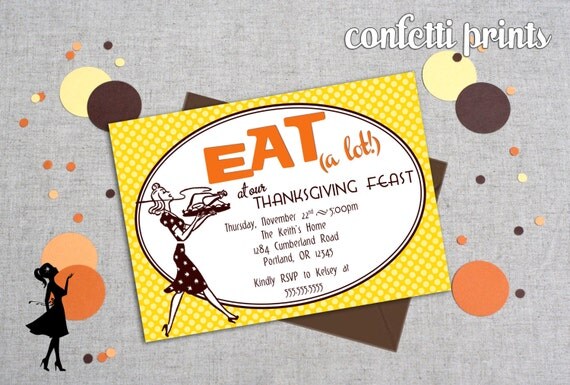 Retro Thanksgiving Invitation - EAT (A LOT) Printable Il_570xn
