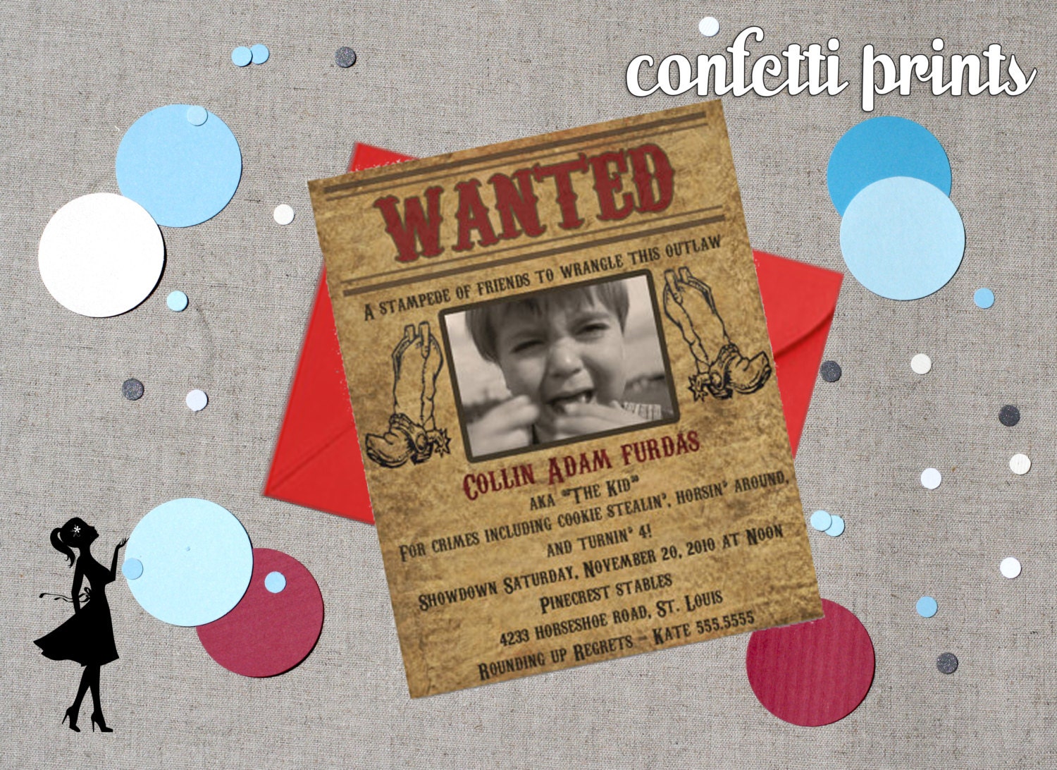 Birthday Invitation / Photo Card - LITTLE OUTLAW (BOY) Printable Il_570xn