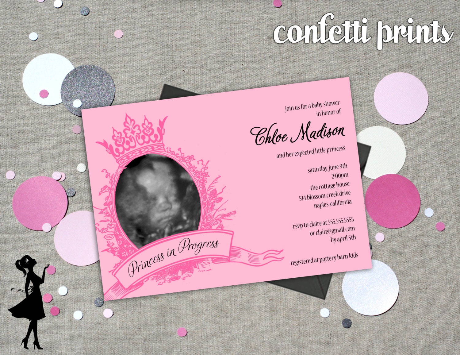 Baby Shower Invitation / Ultrasound Photo Card - PRINCESS IN PROGRESS Printable Il_570xn