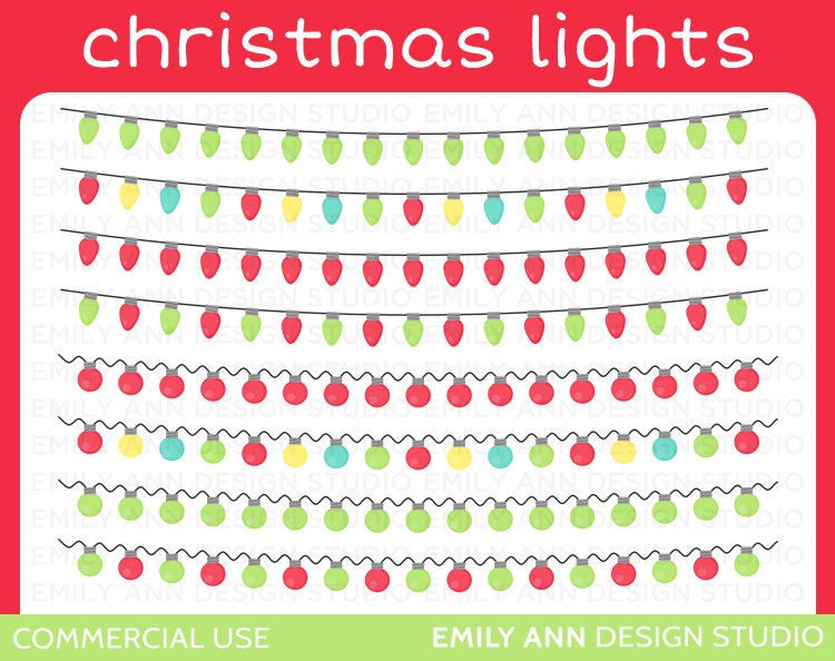 Christmas Lights Holiday Bulbs Strands Cute Clip Art - Commercial Use - Scrapbooking Invitations Cards - Instant Download Il_570xn