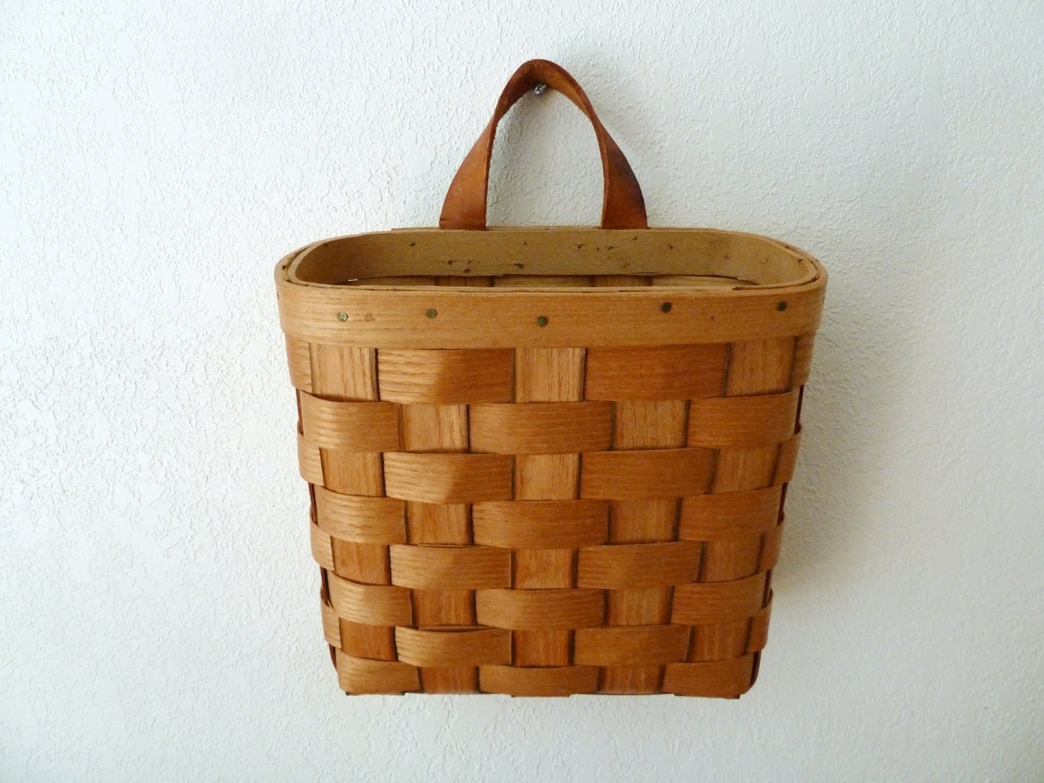 Vintage Wooden Bike Basket with Leather Handle - LooktotheLady