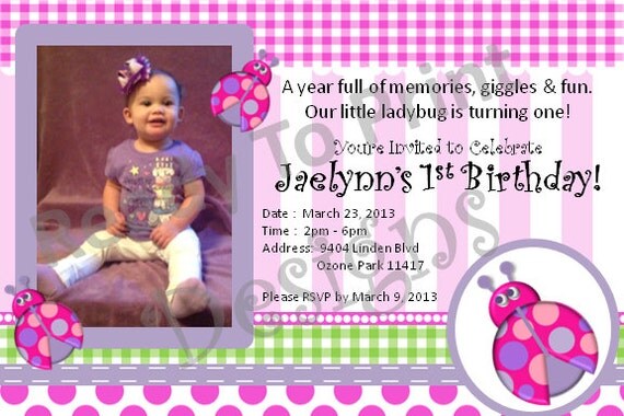 Pink LadyBug Photo Invitation - 4 x 6 or 5x7 Invitation - Personalized - DIY Printable Party Decorations Il_570xn