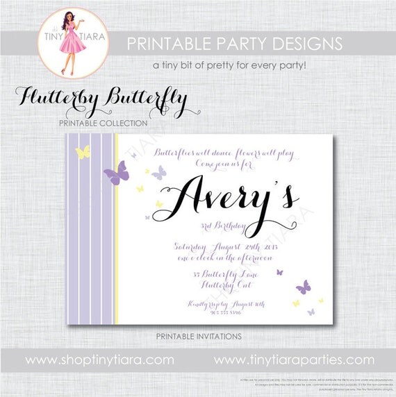 Flutterby Butterfly Printable Party Invitations : Printable Party Designs by The Tiny Tiara Il_570xn