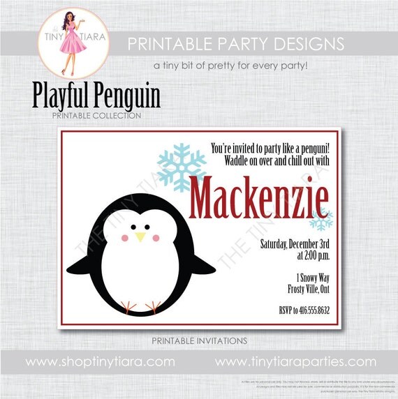 Playful Penguin Printable Party Invitations : Printable Party Designs by The Tiny Tiara Il_570xn