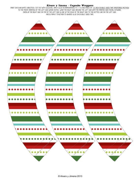 Printable Christmas Cupcake Wrappers, diy, digital, green, red, stripes Il_570xn