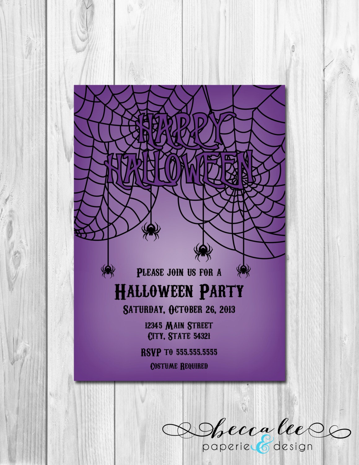 Large Spider Webs Halloween Party Invitation - Purple - DIY - Printable Il_570xn