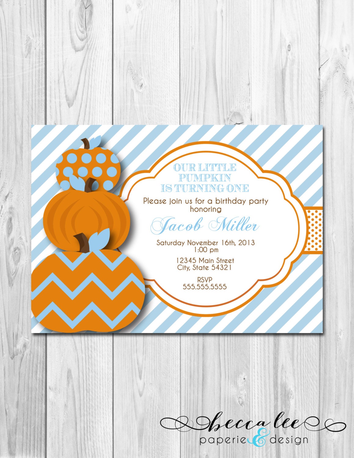 Little Pumpkin Birthday Party Invitation - Blue and Orange - DIY - Printable Il_570xn