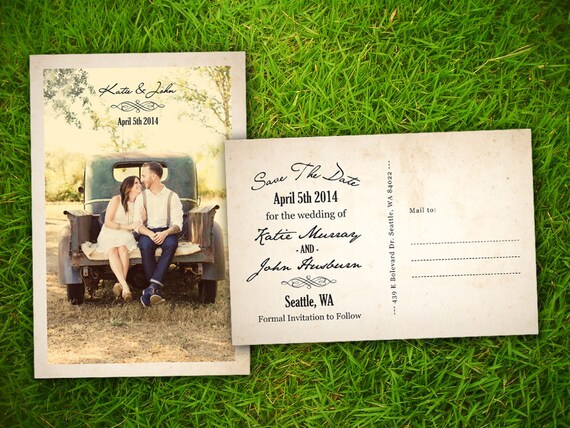 Photo Save The Date Wedding PostCard - Vintage Rustic French Troyes Customizable 4" x 6" - 50 Pieces PRINTED Double Sided Premium Postcard