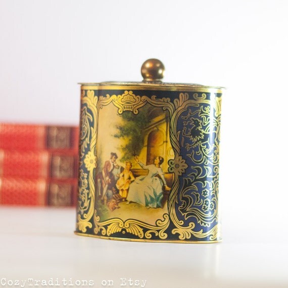 Vintage Lidded Tin Container with Lid Tin Tea by CozyTraditions
