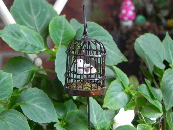 Fairy Garden Miniature Rustic Birdcage with by TheLittleHedgerow