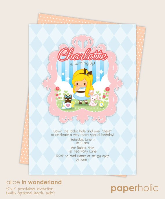 CUSTOM Alice in Wonderland Birthday Invitation - Printable Card by Paperholic Il_570xn