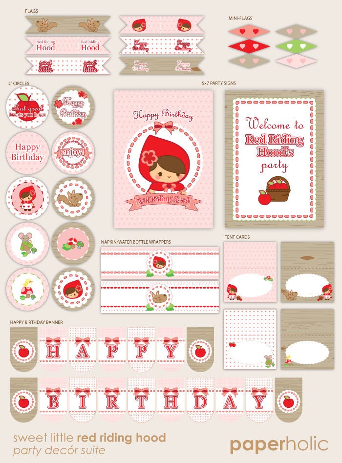 Sweet Little Red Riding Hood - Essentials Party Décor Suite - Printable Supplies by Paperholic Il_570xn
