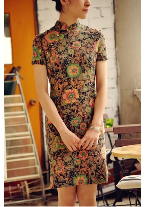 Summer Retro Floral Chinese Dress,Cheongsam - RockRollRefresh