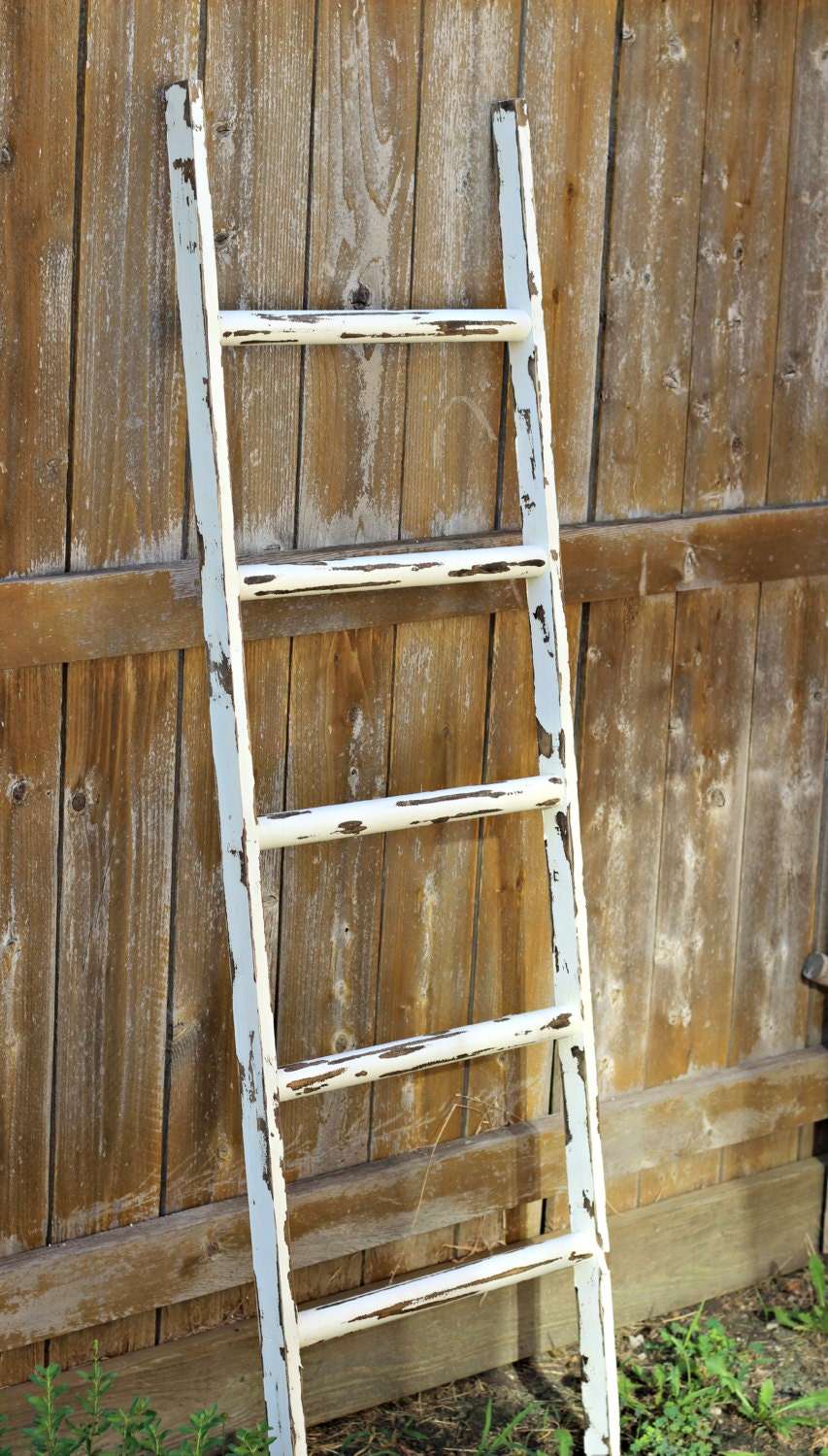 Ladder Vintage Rustic Large Blanket Ladder by linenandlaceshop