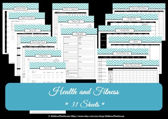 Health and Fitness Printables - Workout Printables - Meal Planner - Home Organisation - Household Binder - 31 sheets