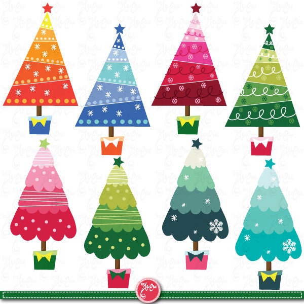 Christmas ClipArt,Christmas Tree clip art,Colorful Christmas Tree,Cm022 perfect for Scrapbook,Cards,Invitations,Personal and Commercial Use Il_570xn