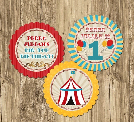 Vintage Carnival Circus Party Rounds Cupcake Toppers- Printable Il_570xn