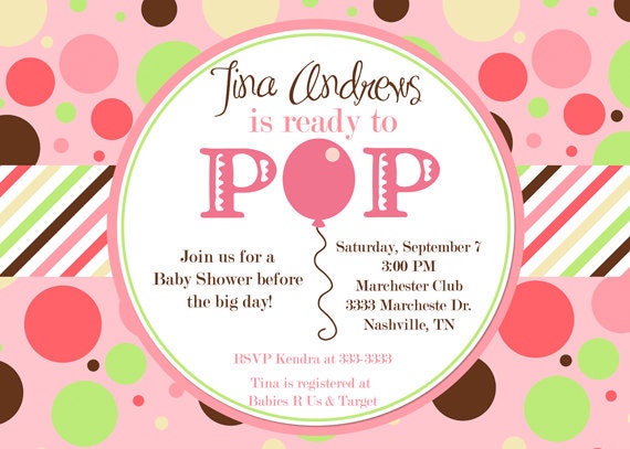 Ready to Pop Polka Dot Balloon Pink Green & Brown Baby Shower Invitations Il_570xn