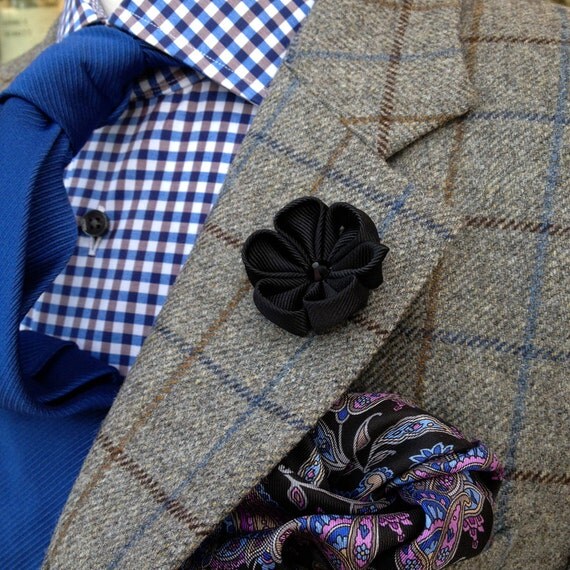 Large Mens Lapel Flower in Blackout // Mens by HelloOliver on Etsy
