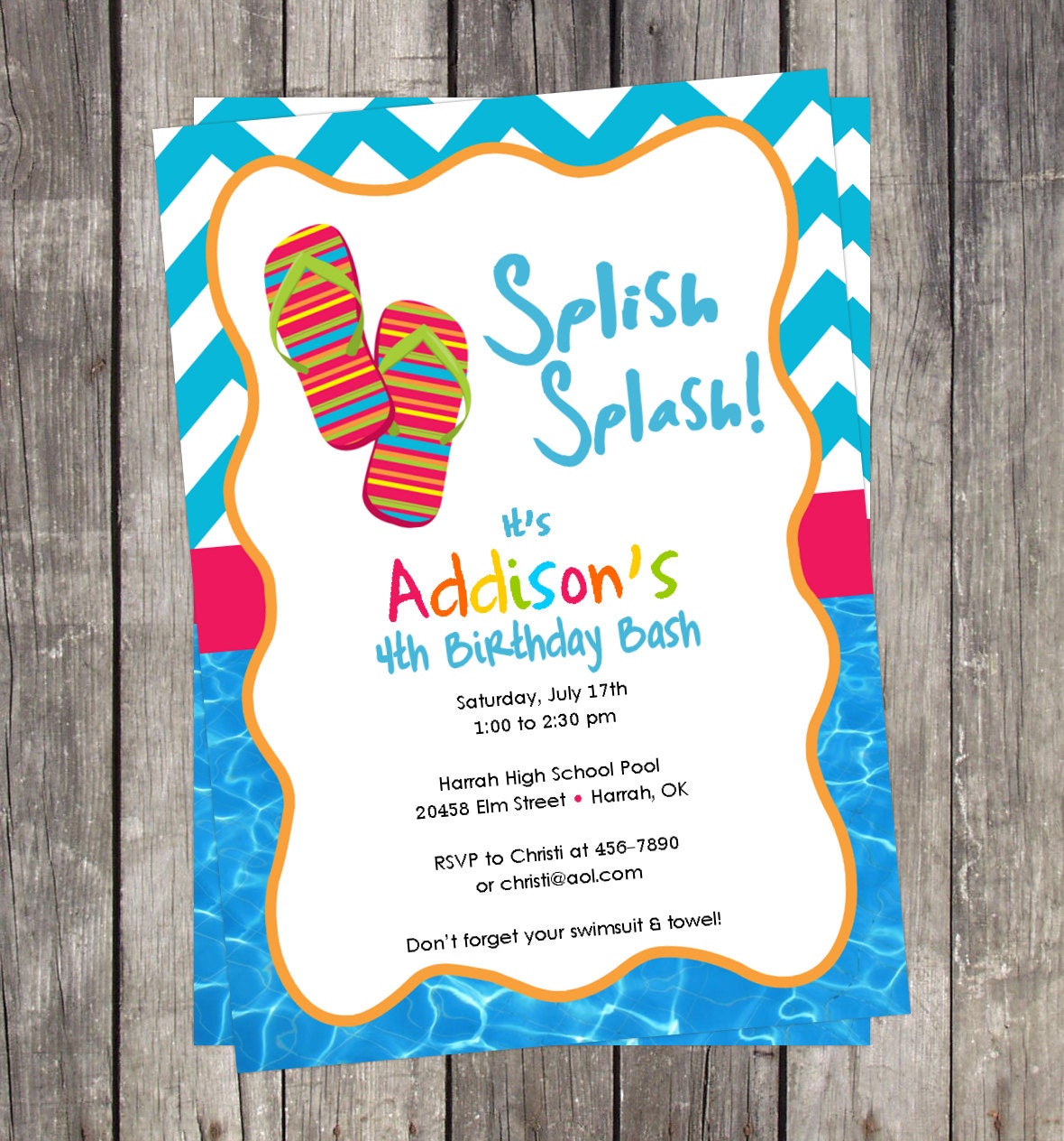 Flip Flops Pool Party Invitation DIY Customized Birthday Party Il_570xn