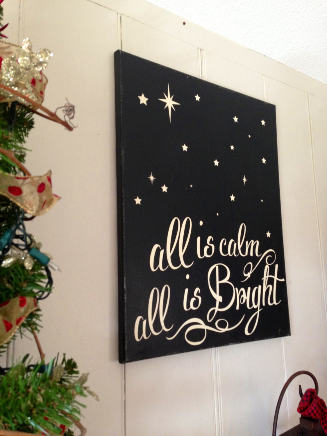 Christmas Sign Holiday Decoration Painted Silent Night All is Calm All
