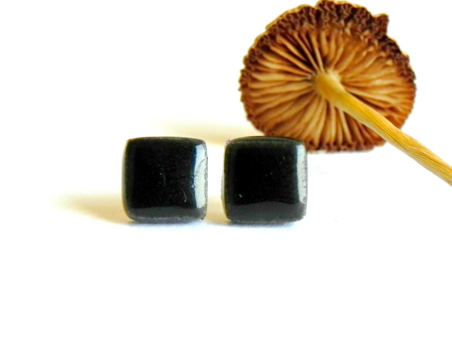 Unisex Black Stud Earrings Geometric Ceramic Men Hypoallergenic Posts - LemoneRouge