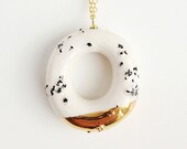 Milky Donut with Poppy Seeds and Gold Glaze - handmade ceramic jewellery desert - TADAMdesign