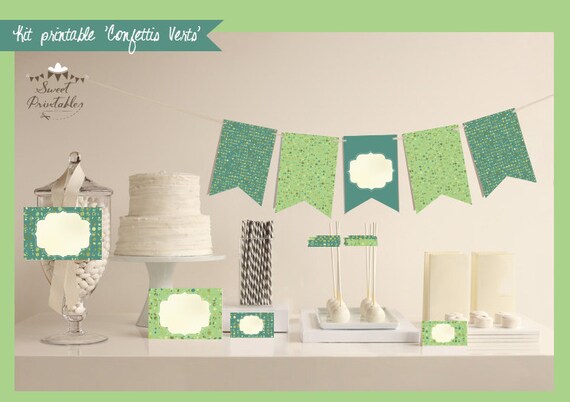 Kit Party Printable "Confetti / Leaves" Green /// Instant Download Il_570xn