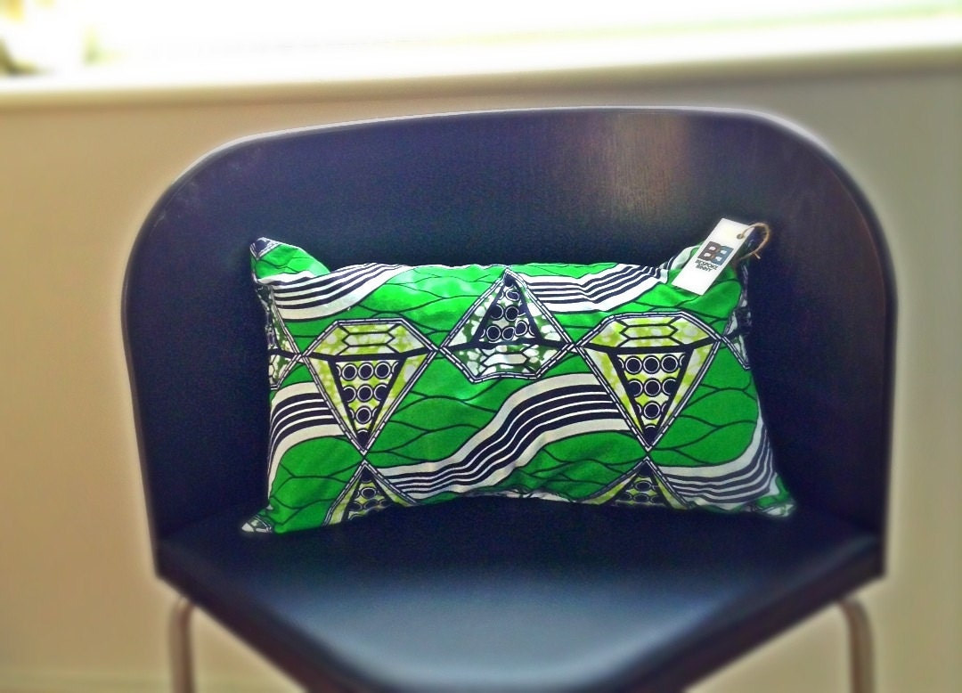 African Wax Print 20" x 12" lumbar pillow / cushion cover- green pyramids