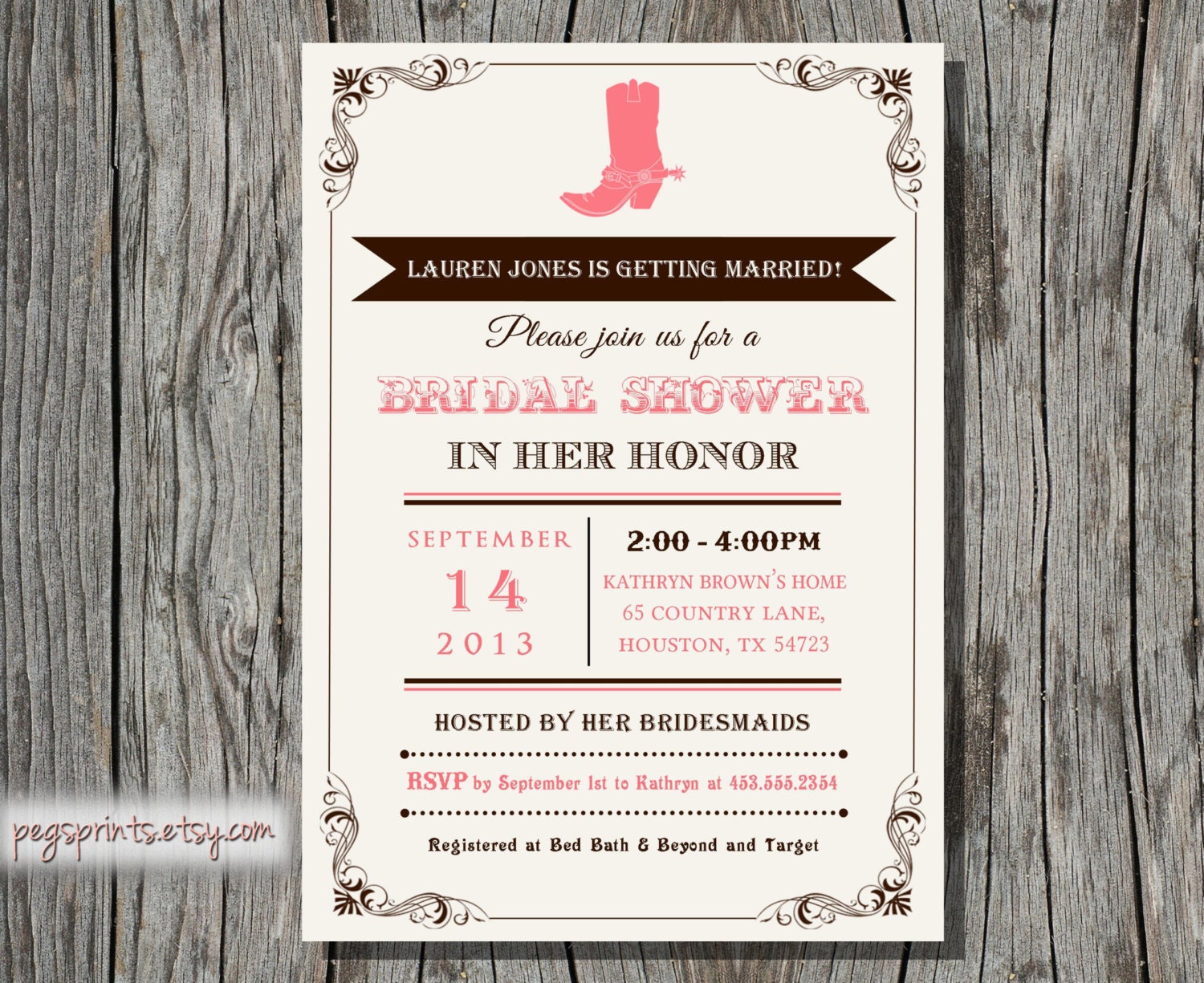 Country Western Bridal Shower Invitation (Printable)