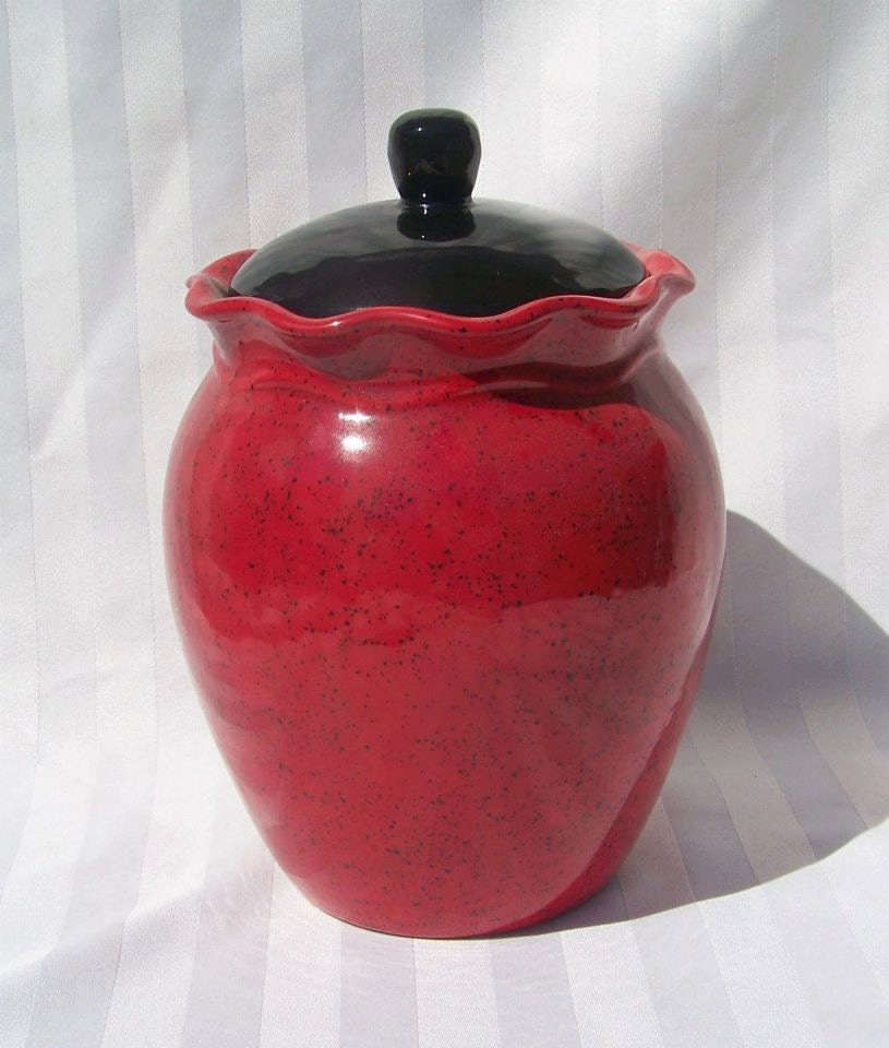 Red and Black Ceramic Cookie Jar. Biscotti Jar. by KandSmenagerie