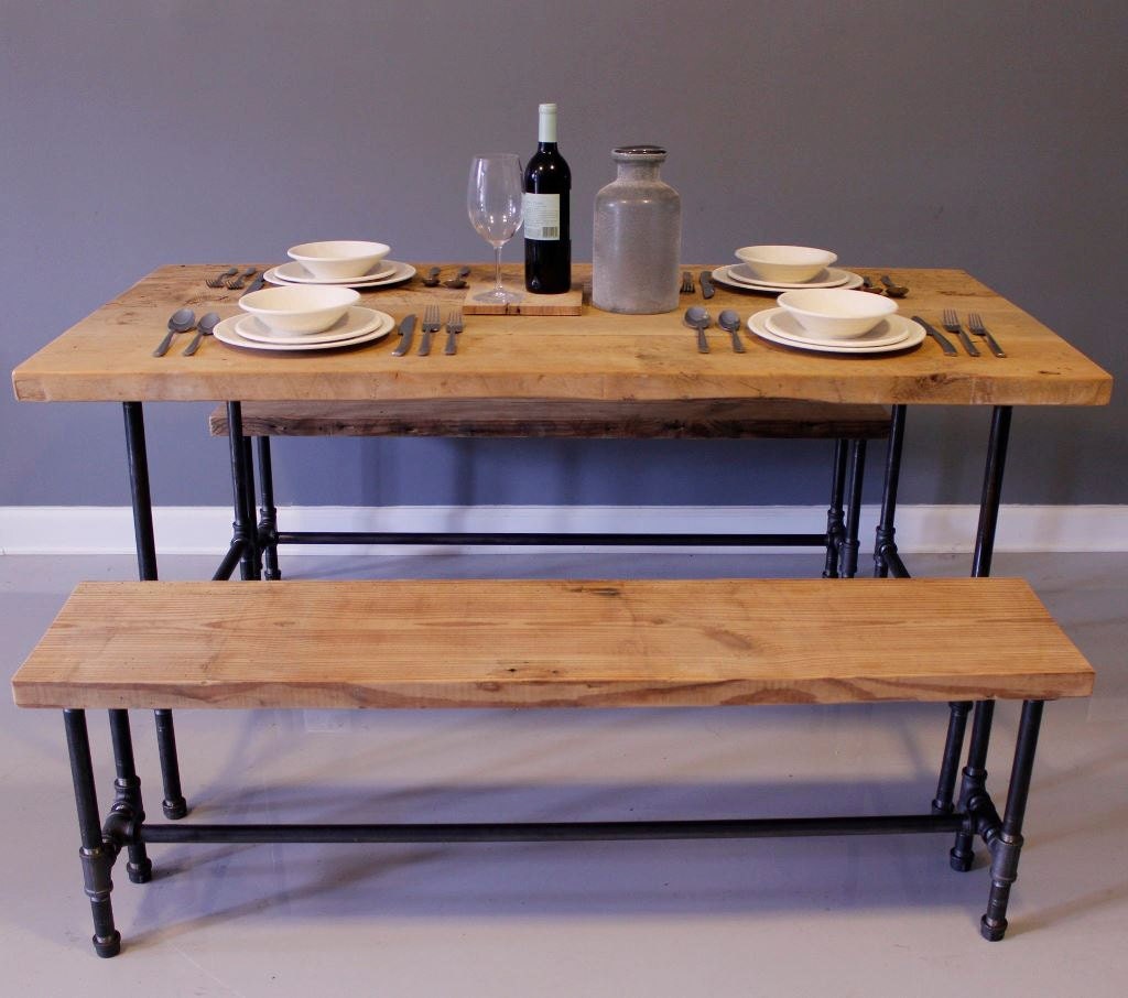 Industrial Urban Reclaimed Wood Dining / Kitchen Table with Raw Charcoal Pipe Legs - FREE SHIPPING. Built by Hand. Guaranteed for Life. - DendroCo