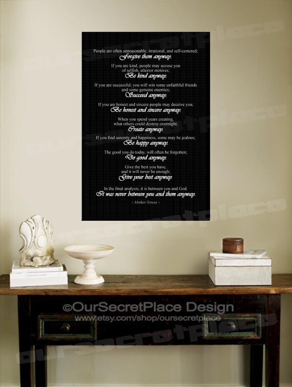 Do It Anyway Mother Teresa Quote Inspirational by OurSecretPlace