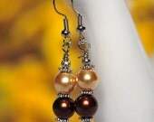 FREE SHIPPING - Swarovski Pearl Earrings - Dark Brown and Gold Pearls - Bridal Gifts - CreativeDesignsByEJ