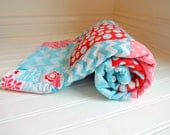 Minky Girl Patchwork Quilt - Michael Miller Forest Life  - Aqua, Pink, Red  - Ready to Ship - Baby Quilt - Baby Blanket - Minky Baby Blanket - InfantlyCuteBoutique
