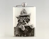 Cat Smoking  Liquor Hip Flask Stainless Steel 8 oz (FK-0375)