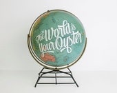World Globe 12in Vintage Repurposed, Wedding Decor, Typography, Travel Nursery, Adventure Quote - WildandFreeDesigns