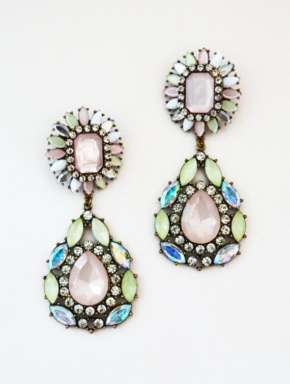 ZARA Inspired - ZARA Earrings with Pink Stones - Statement Earrings ...