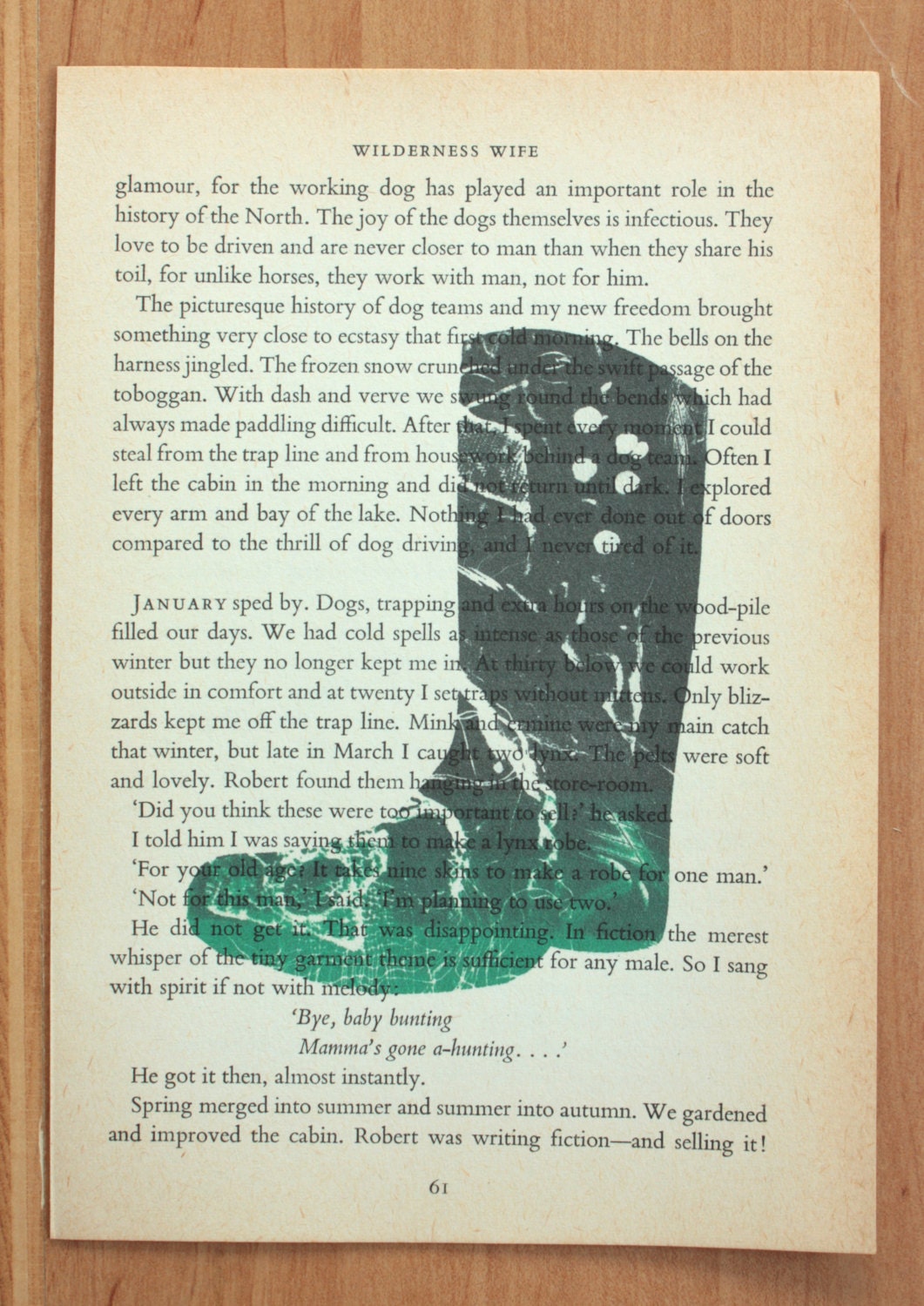 Wilderness Wife Welly - Wellington Boot Illustration printed on Vintage book page (Roughly A5) - ASpinkArt