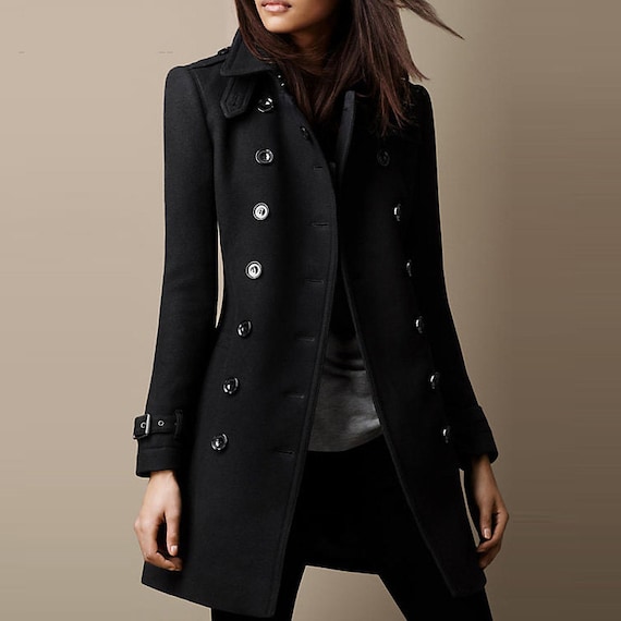 New 2013 autumn winter flip collar double breasted medium long knee length cashmere wool women coat