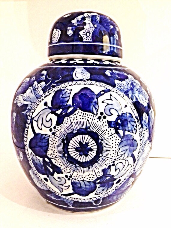 Vintage Blue and White Ginger Jar
